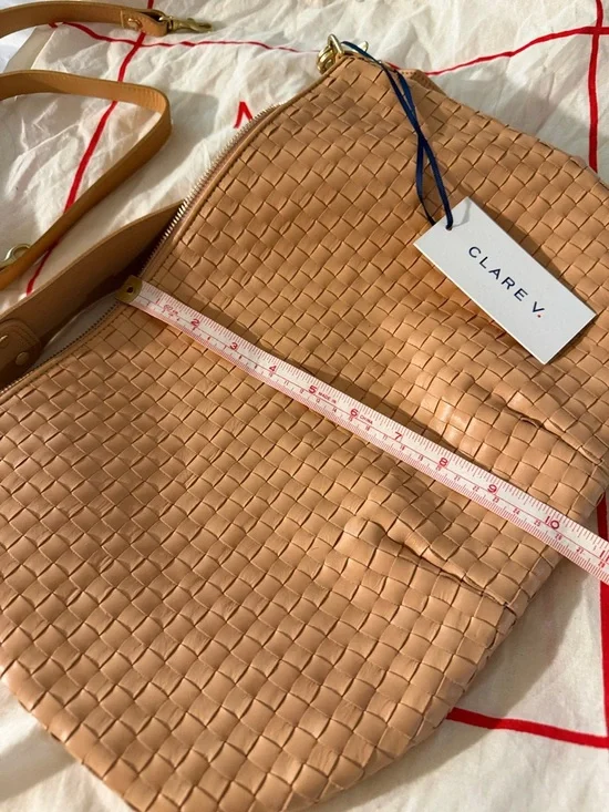 Clare V Woven Leather Bag in Camel - shoulder strap (21”) and crossbody (36.5”) - Picture 3 of 4